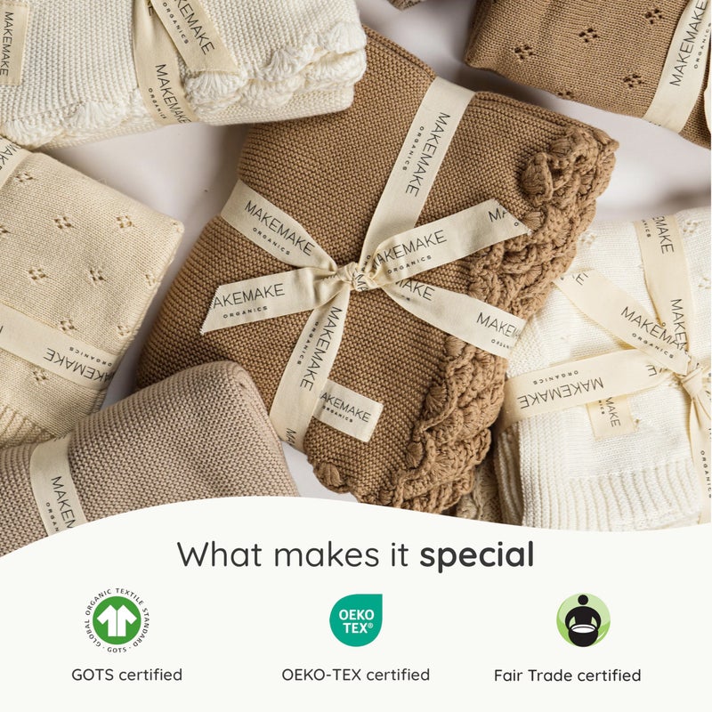 Makemake Organics Organic Cotton Throw Blanket GOTS Certified Organic Knit Blanket Couch Bed Neutral Fall Colors Soft Cotton Throw Blanket Large (50x60, Ivory) - Image 5